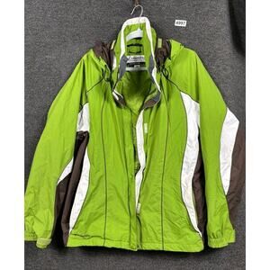 Columbia Interchange Jacket Womens XL Green Brown White Hooded Ski Snow Winter